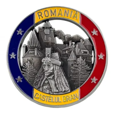 Castelul bran, vlad tepes romania, magnet din metal rotund, model 3090h
